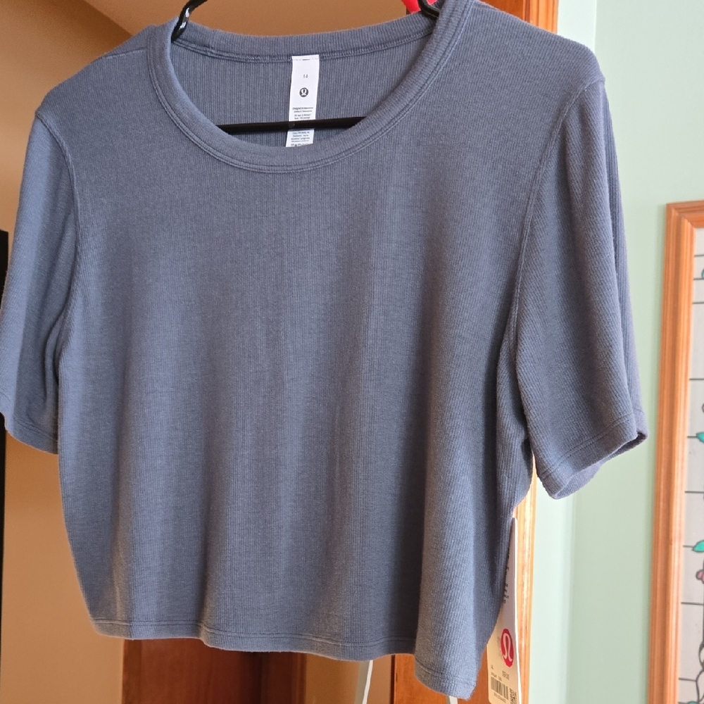 Hold Tight Straight Hem Cropped T-shirt ..so Soft Color Is Greyish/ Blue tint..